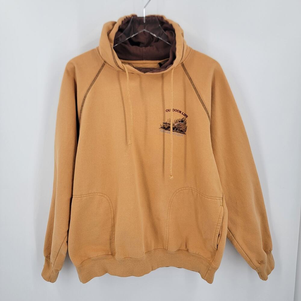 Outdoor Life Hoodie Mens XL Golden Yellow Brown Pockets Embroidered